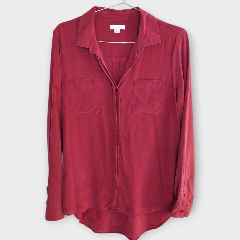 Garnet Hill Womens Top Sz‎ 8 Blouse 100% Silk Burgundy Buttons Classic Academia